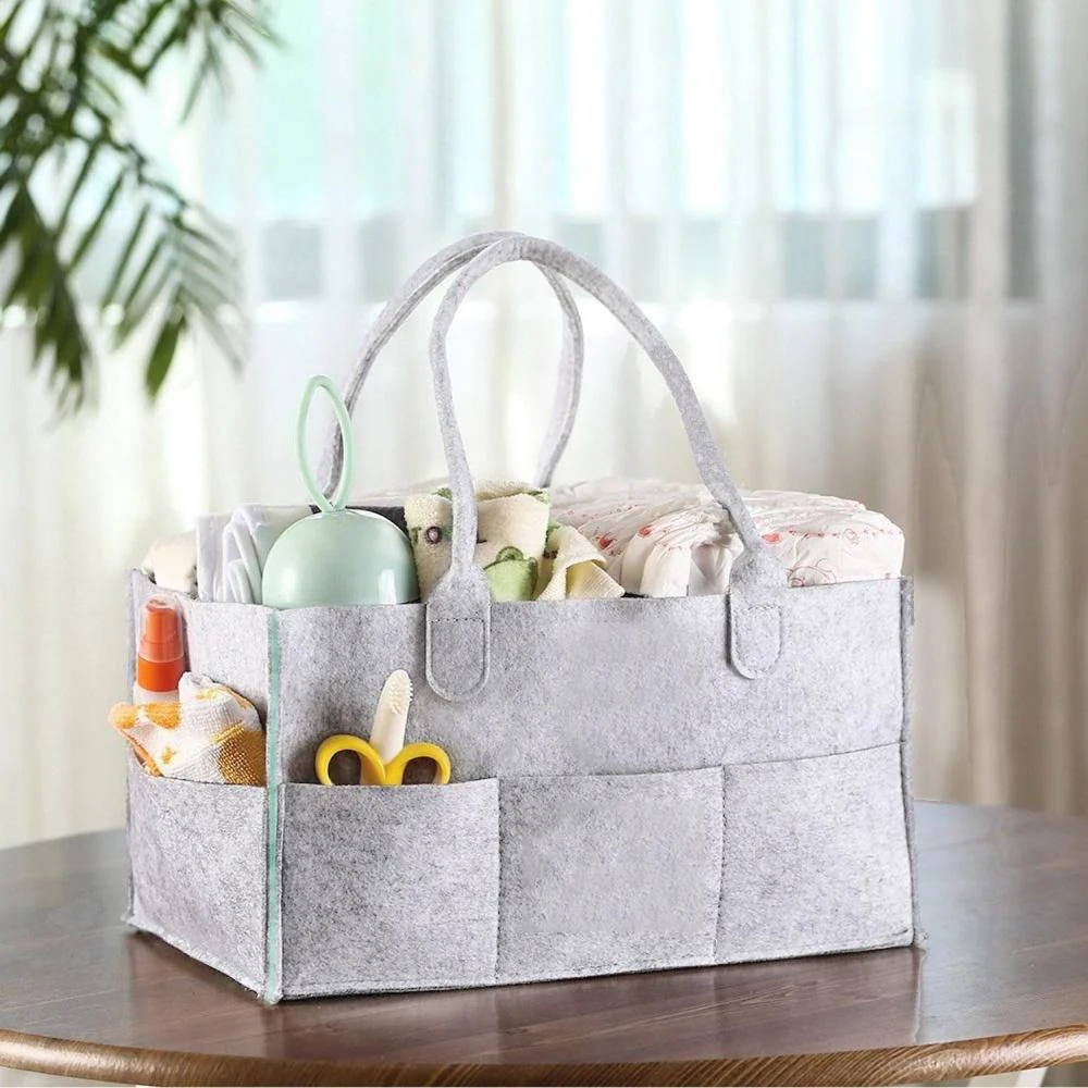 Baby Diaper Organizer-Foldable Felt Storage Bag with Multi Pock