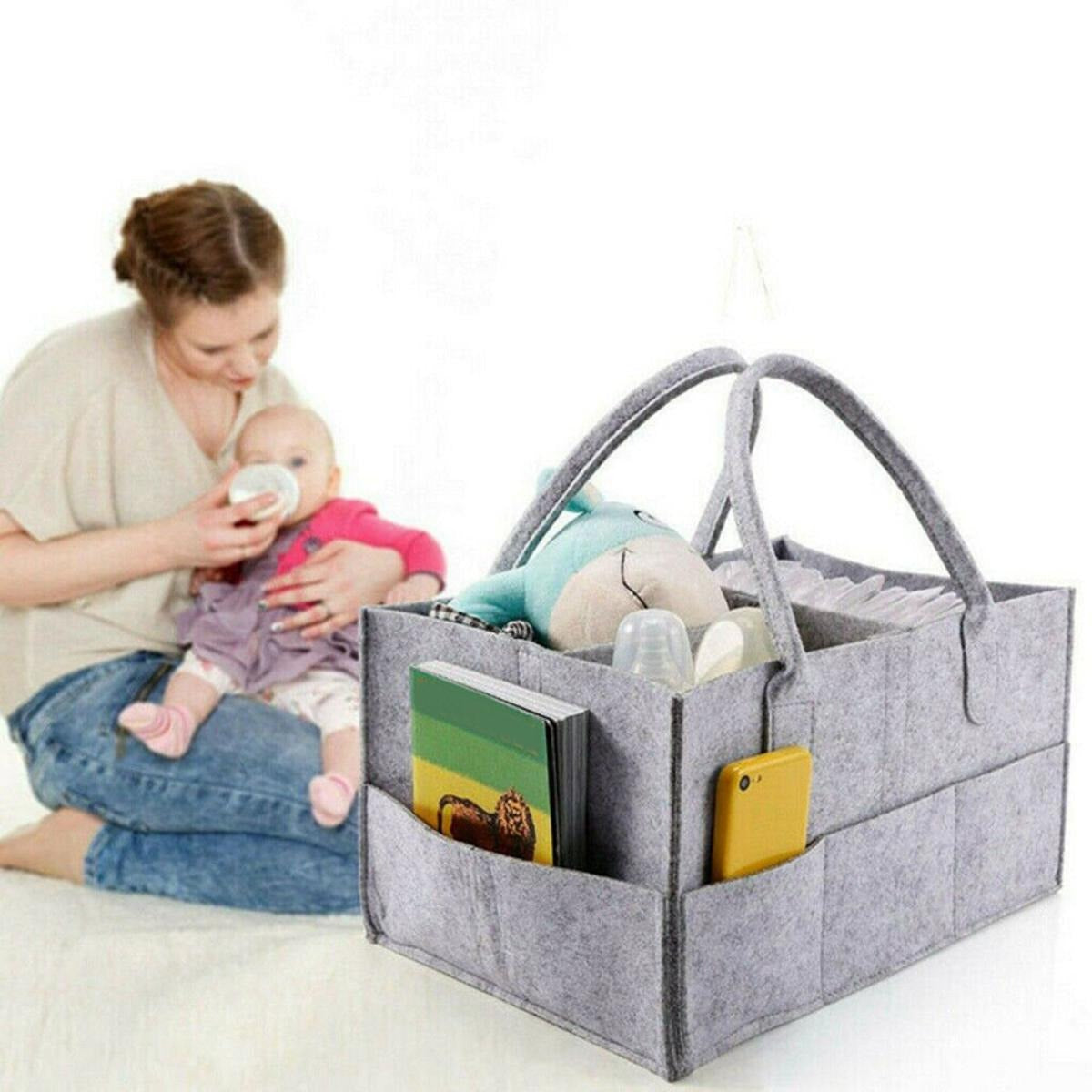 Baby Diaper Organizer-Foldable Felt Storage Bag with Multi Pock