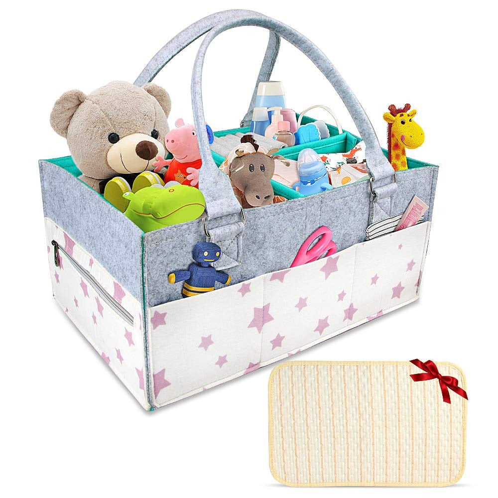 Baby Diaper Organizer-Foldable Felt Storage Bag with Multi Pock