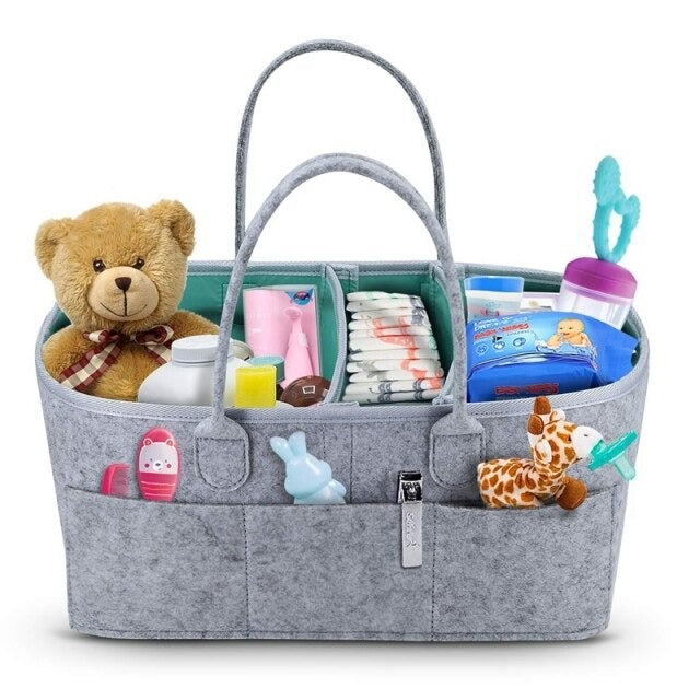 Baby Diaper Organizer-Foldable Felt Storage Bag with Multi Pock
